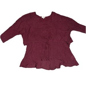 Umgee Women’s M 3/4 Sleeve Blouse Boho Tie Front Oversize Casual Ethereal Artsy